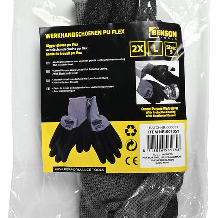 Werkhandschoen PU flex grijs rib maat 9 (L) – Materiaal polyamide met PU coating