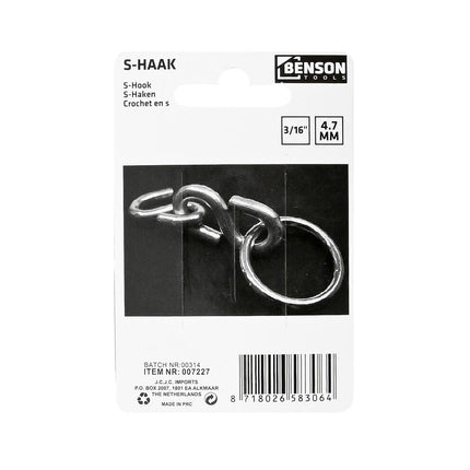 S-haak 45 mm RVS - Perfect voor Gereedschap en Keukengerei Ophangen