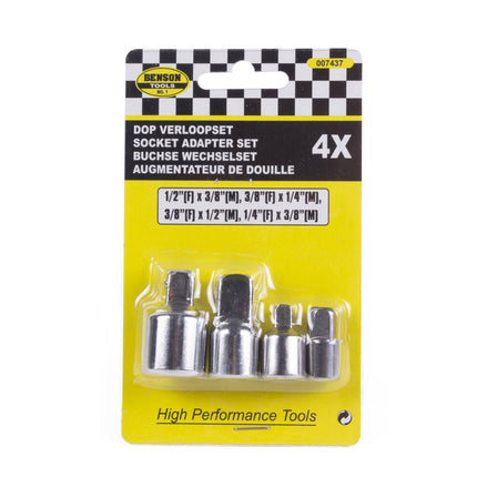 Dop Verloopset 4 dlg - 3/8'' naar 1/4'' & 1/2'', ideaal voor dopsleutels