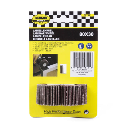 Lamellenwiel 80x30 mm, Grit 80, Voor Metaal- en Houtbewerking