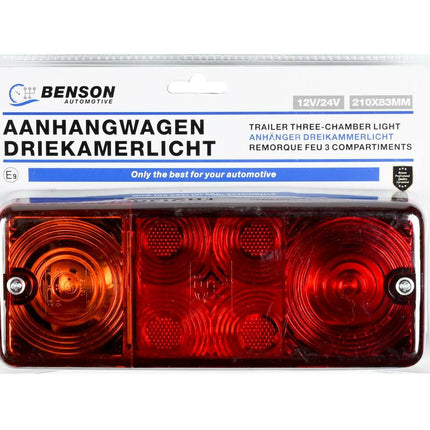 Aanhangwagen Driekamerlicht 210x83 mm E9, 12-24V, Parkeer-Rem-Richtingaanwijzer.