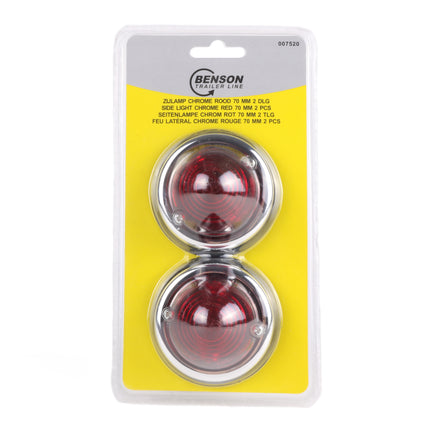 Zijlamp chroom rood 70 mm 2 dlg E9