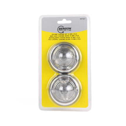 Zijlamp 70mm Chrome Wit, Set van 2, E9 Goedgekeurd, Voertuigverlichting