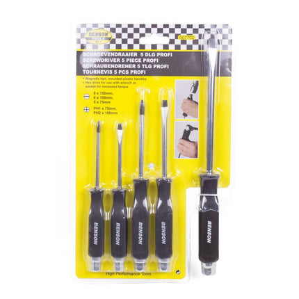 5-delige Profi Schroevendraaier Set, Roestvrij Staal, Magnetische Tips