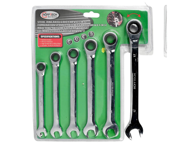 6-teiliges Cr-V Gabelring-Ratschenschlüssel-Set für schnelle Bolzenreparaturen