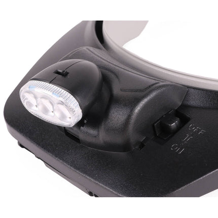 Hoofdloupe met 3 LED's, 4 lenzen (1.2x-3.5x), verstelbare band.