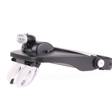 Hoofdloupe met 3 LED's, 4 lenzen (1.2x-3.5x), verstelbare band.