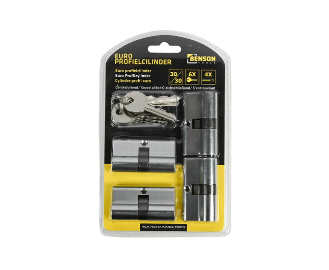 Euro Profielcilinder 60mm 4dlg Gelijksluitend, Incl. 6 Sleutels