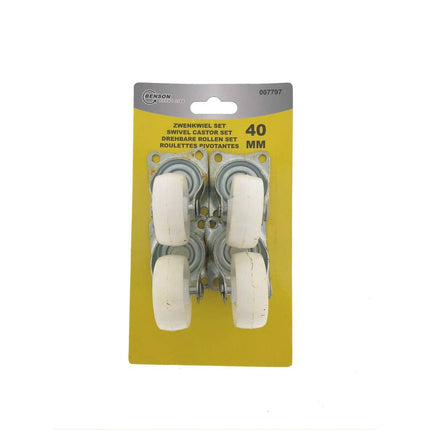 Zwenkwiel Set 40mm Wit, 4 stuks, max 12kg, ideaal voor meubels