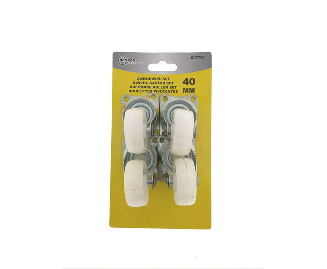 Zwenkwiel Set 40mm Wit, 4 stuks, max 12kg, ideaal voor meubels