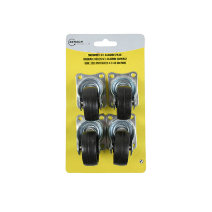 Zwarte 40mm Zwenkwielen, Set van 4, Ideaal voor Meubelverplaatsing