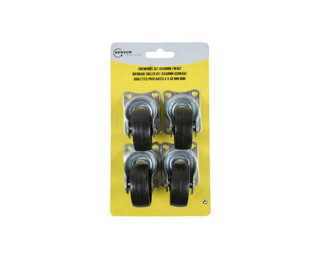 Zwarte 40mm Zwenkwielen, Set van 4, Ideaal voor Meubelverplaatsing