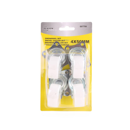 Witte 50mm Zwenkwiel Set 4st - Max 30kg, Meubelupgrade