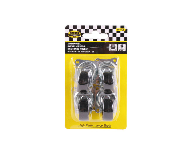 Zwarte Zwenkwielen Set 50mm, 4 stuks, 30kg per wiel, soepel rollen