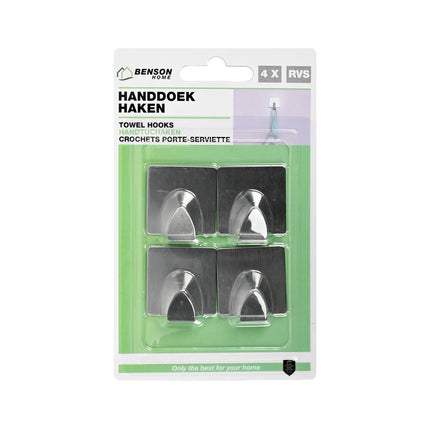 RVS Handdoekhaken, 4 stuks, zelfklevend voor badkamer/keuken