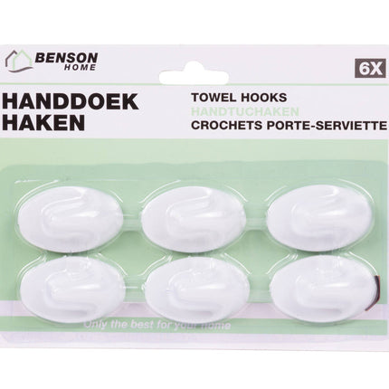 Zelfklevende Witte Handdoekhaken 6 Stuks, Compact L48xB30xH20mm