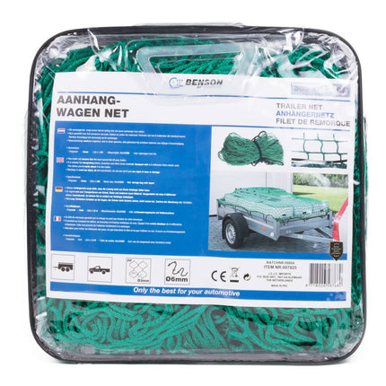 Aanhangwagennet 3x1,6m met 6mm elastisch koord en opbergtas