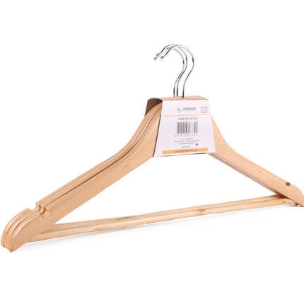 Houten Kledinghangers 3-dlg met 360° Haak en Broekstang 45 cm