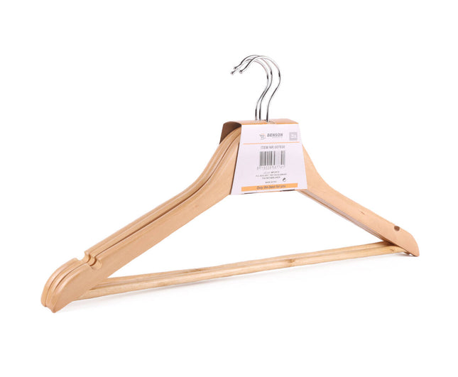 Houten Kledinghangers 3-dlg met 360° Haak en Broekstang 45 cm