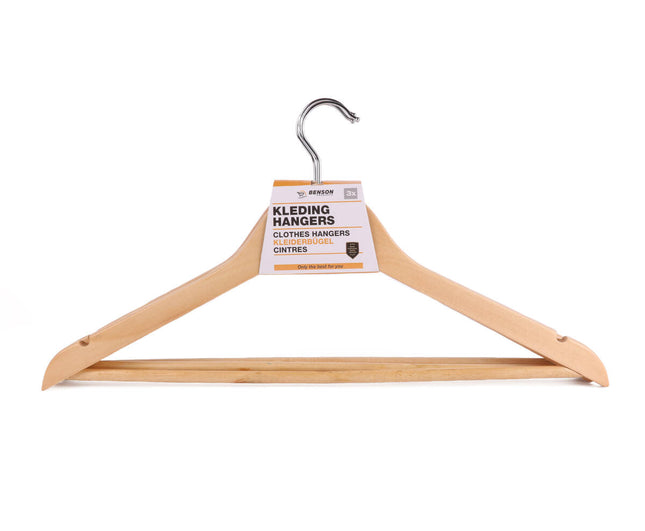 Houten Kledinghangers 3-dlg met 360° Haak en Broekstang 45 cm