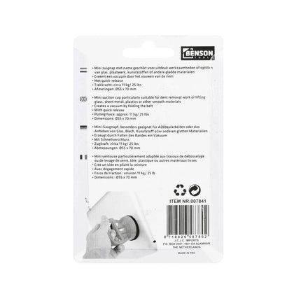 Mini Zuignap 25 lbs: Ø55x70mm, Quick-Release, Glas & Plaatwerk Optillen