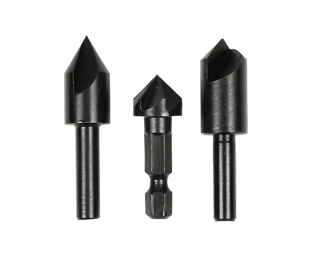Verzinkboorset 3 dlg: 12 mm 90° & 70°, 12,7 mm 90° voor houtbewerking