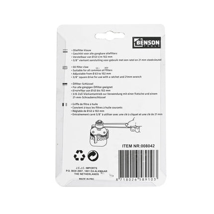 Verstelbare Oliefilter Klauw 63-102 mm, ideaal voor auto-onderhoud.