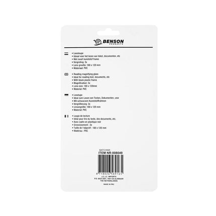 Leesloupe 3x, 180x120mm, zwart frame, ideaal voor boeken en documenten.