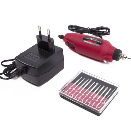 Graveerset 11 dlg Mini, 12000 rpm, 220/12 V, voor glas & metaal.