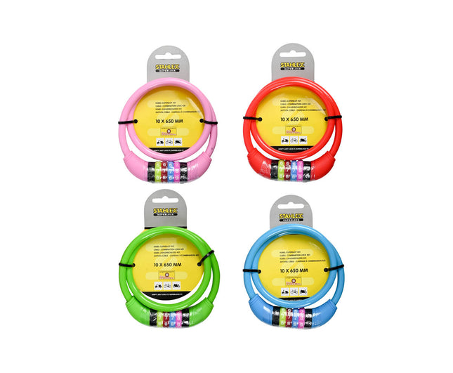 Kabel Cijferslot 431, 10x650mm, Mix kleuren, voor fietsbeveiliging