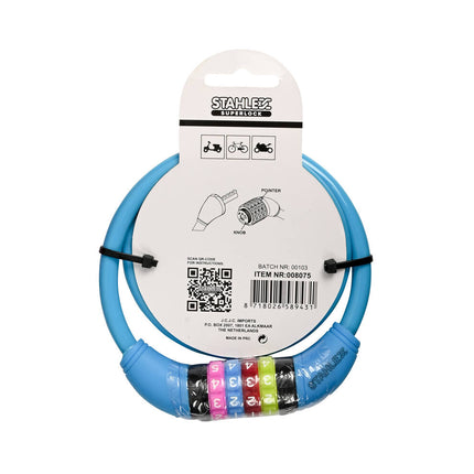 Kabel Cijferslot 431, 10x650mm, Mix kleuren, voor fietsbeveiliging