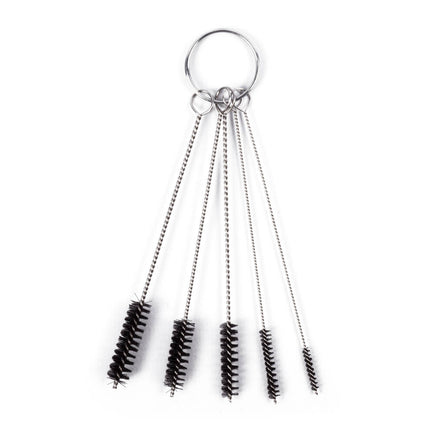 Borstel Set Mini 5-delig - 5 maten, nylon/stalen kern, met sleutelhanger