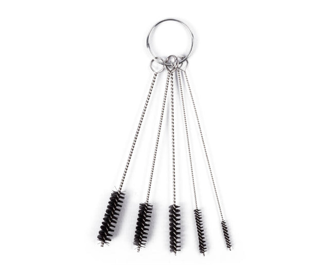 Borstel Set Mini 5-delig - 5 maten, nylon/stalen kern, met sleutelhanger