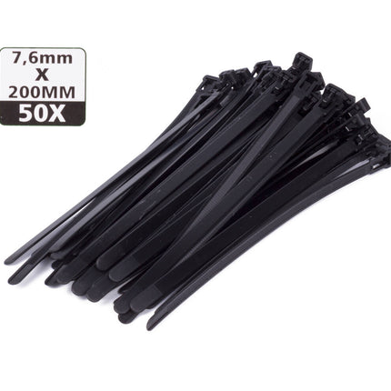 Zwarte Loskoppelbare Tie Ribs 7.6x200mm, 50 stuks voor kabelbeheer