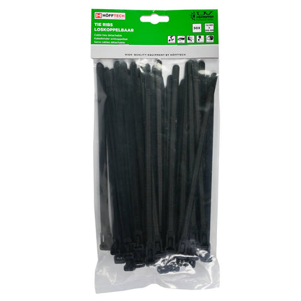 Zwarte Loskoppelbare Tie Ribs 7.6x200mm, 50 stuks voor kabelbeheer