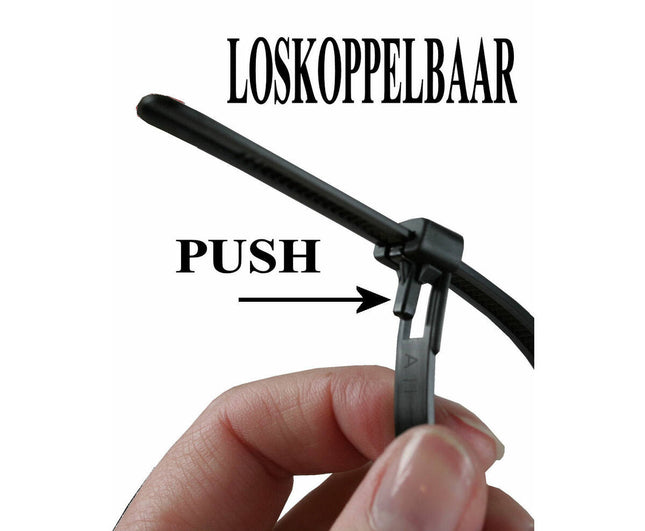 Loskoppelbare Kabelbinders 7.6x300mm 50st Zwart - Voor Kabelbeheer