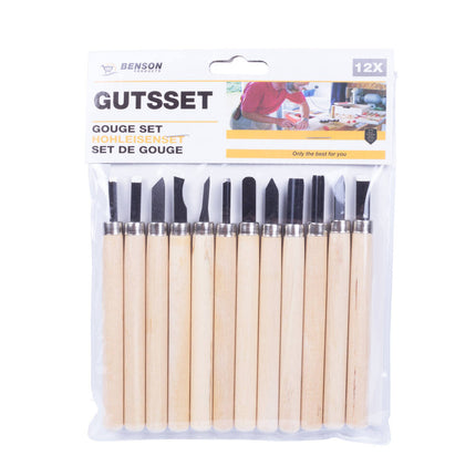 Gutsset 12 dlg: Voor hout, leer & stempels, 132mm lang, Ø12mm handvat