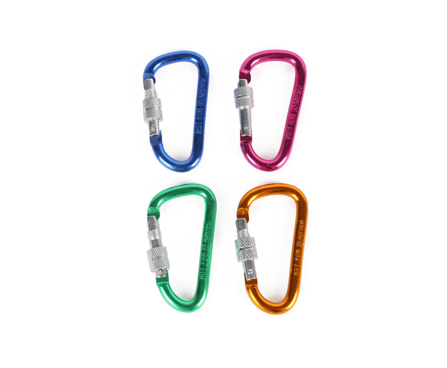 Set van 12 D-vormige aluminium karabijnhaken, ideaal voor kamperen.