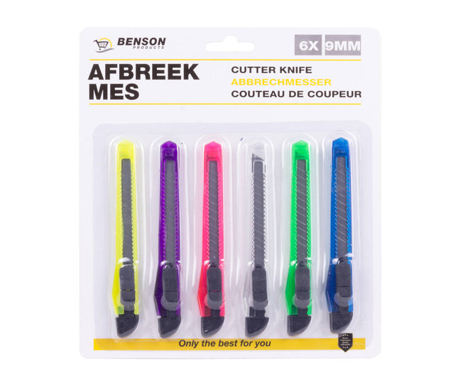 Afbreekmessen Set 9 mm, 6 stuks voor papier/karton snijden