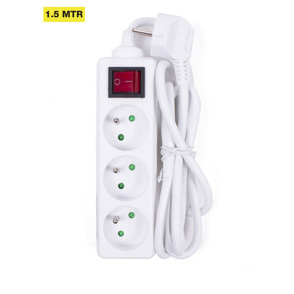 Stekkerdoos 3-voudig, 1.5m kabel, 3680W, schakelaar, wit.
