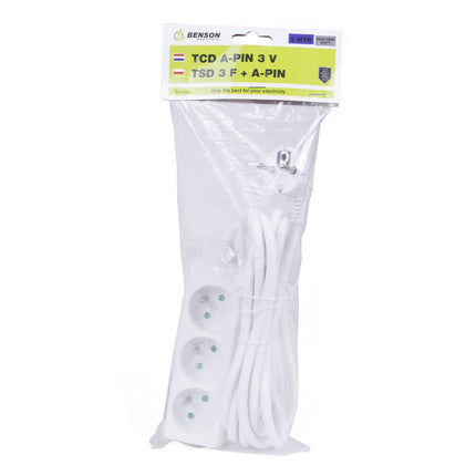 Stekkerdoos A-pin 3-voudig, 3m kabel, 3680W, FR/BE gebruik