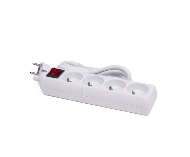 Stekkerdoos 4-voudig A-pin, 1.5m, 3680W, met schakelaar, wit