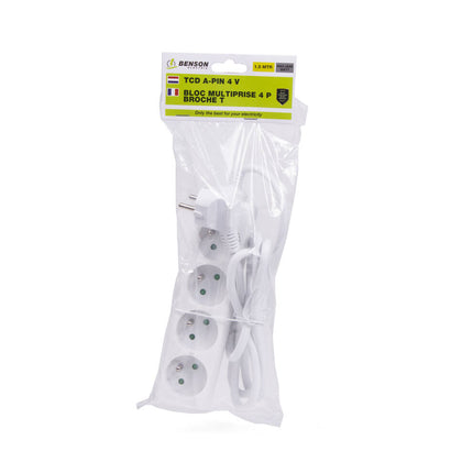 Stekkerdoos 4-voudig 1.5m Wit, 3680W, voor FR/BE apparaten