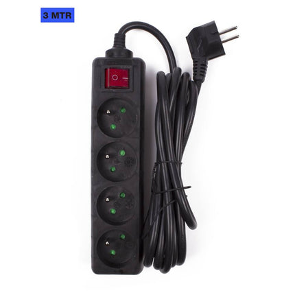 Stekkerdoos 4-voudig met Schakelaar, 3m Kabel, Zwart, 16A-250V