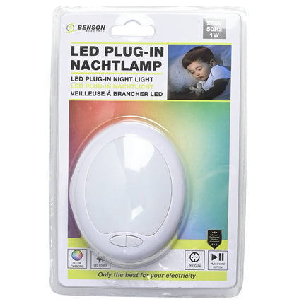 Meerkleurig LED Nachtlampje, Slaapkamer, Brandwerend, Slagvast, Plug-in