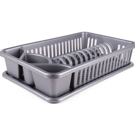 Afdruiprek 42,5x26,5x10 cm Zilver met Kunststof Lekbak