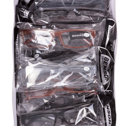 Leesbril manchester mix – Kleuren zwart, bruin, grijs, Afwerking glanzend, 146 mm
