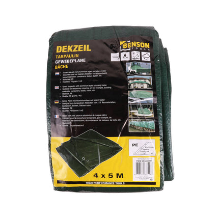 Dekzeil 4x5m Groen, PE 70 GSM, Aluminium Ogen, Buitenbescherming