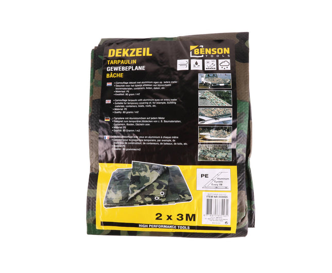 Camouflage Dekzeil 2x3m: Ideaal voor Kamperen, Hoogwaardig PE 80 GSM