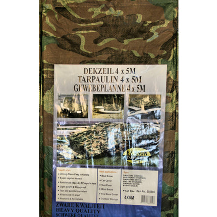 Camouflage Dekzeil 4x5m, PE 80 GSM, Aluminium Ogen, Buitenbescherming